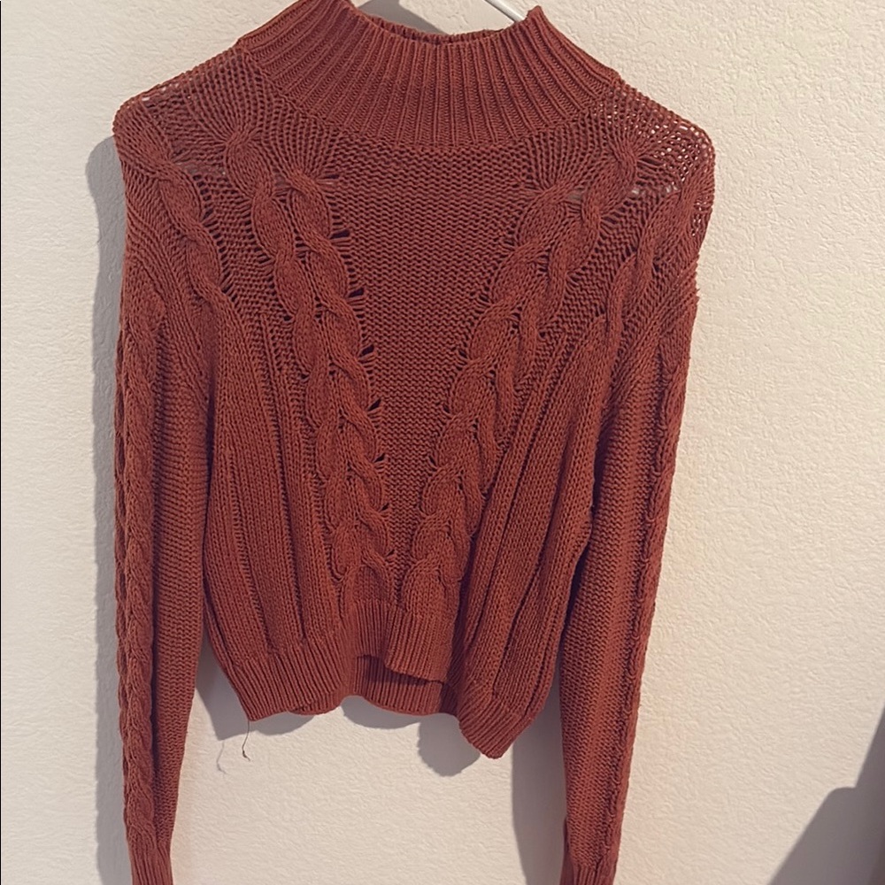 Aeropostale Brown Cowl Neck Cable Knit Sweater